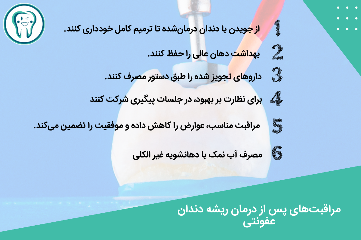 مراقبت‌های پس از درمان ریشه دندان عفونتی